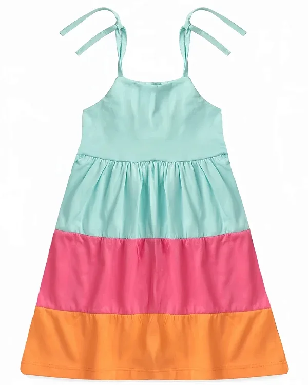 VESTIDO FEMININO INFANTIL TRICOLOR TURQUESA