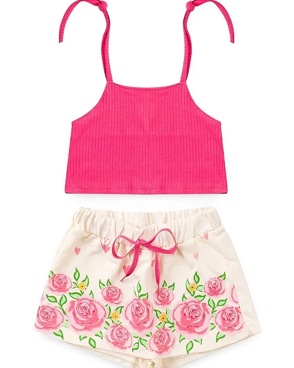 CONJUNTO FEMININO INFANTIL FLORES CANELADO