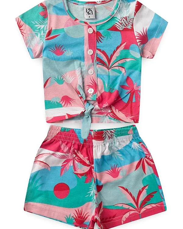 Conjunto Feminino Infantil Botão Tropical