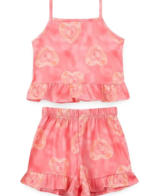 Conjunto Infantil Feminino Coração Rosa