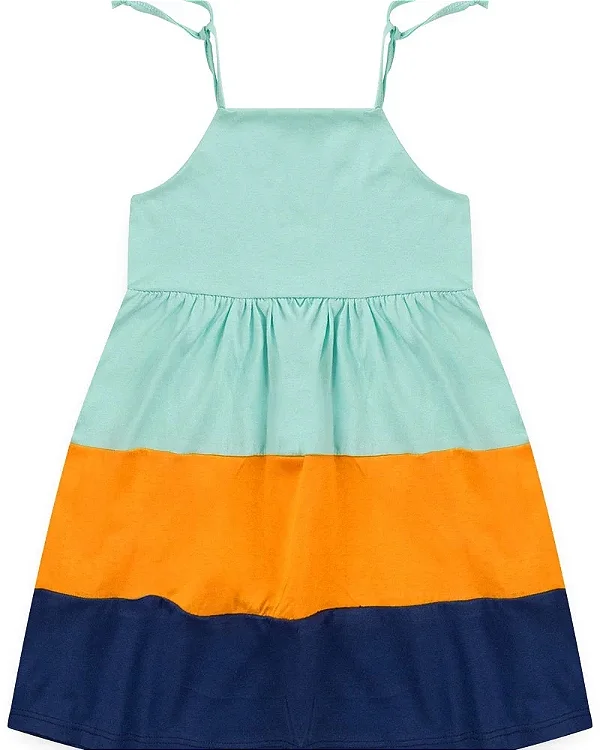 Vestido Feminino Infantil Tricolor Azul