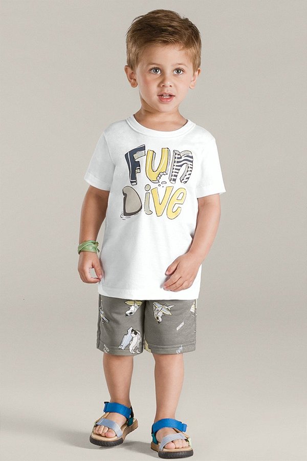 Conjunto Brandili Infantil Menino Fun Dive Branco