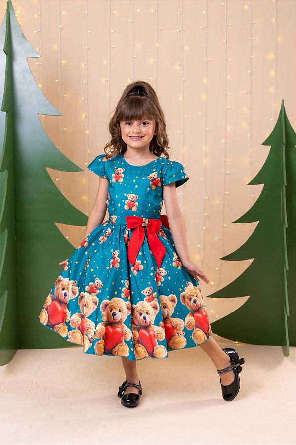 Vestido Marie Milena Ursinhos Verde - Natal (VESTMRIELENAVRDE)