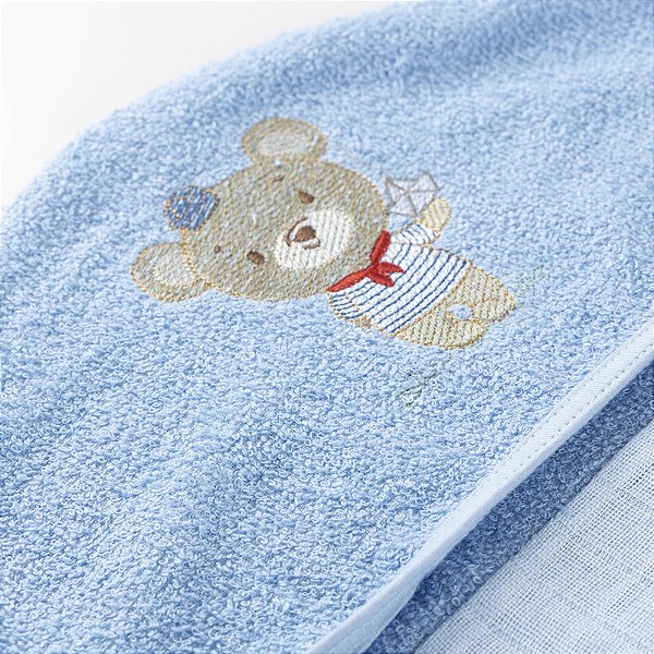 Toalha Para Bebes Com Fralda Macia e Capuz Bordado Azul (CCABABY002)