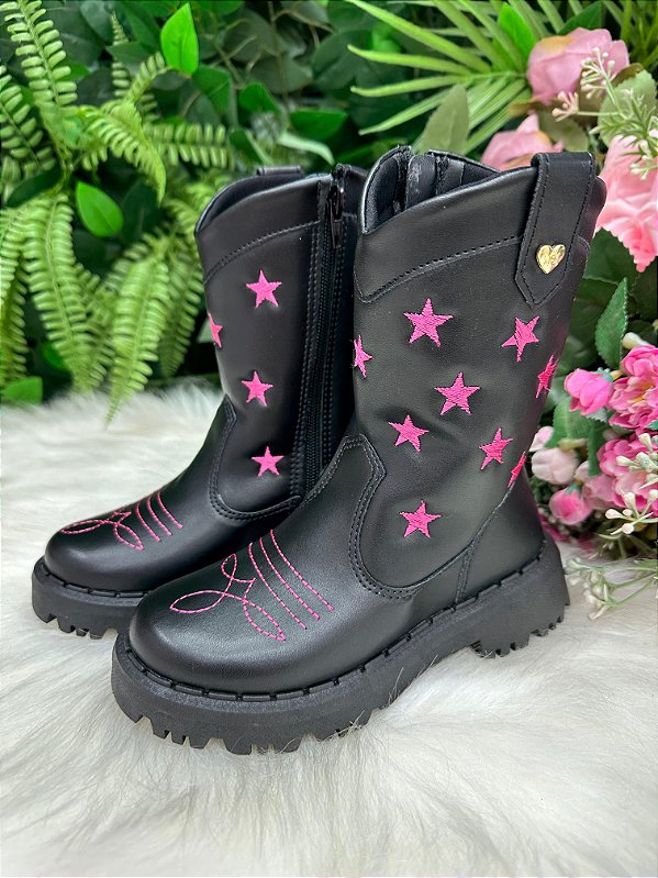 Bota Nilqi Manu Preta Estrela Pink (BTNKMNPRTETLPNK)