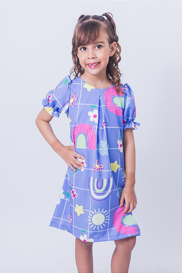 Vestido Infantil Luiza Quadriculado Lilás Tamanho:8 (1040127582)