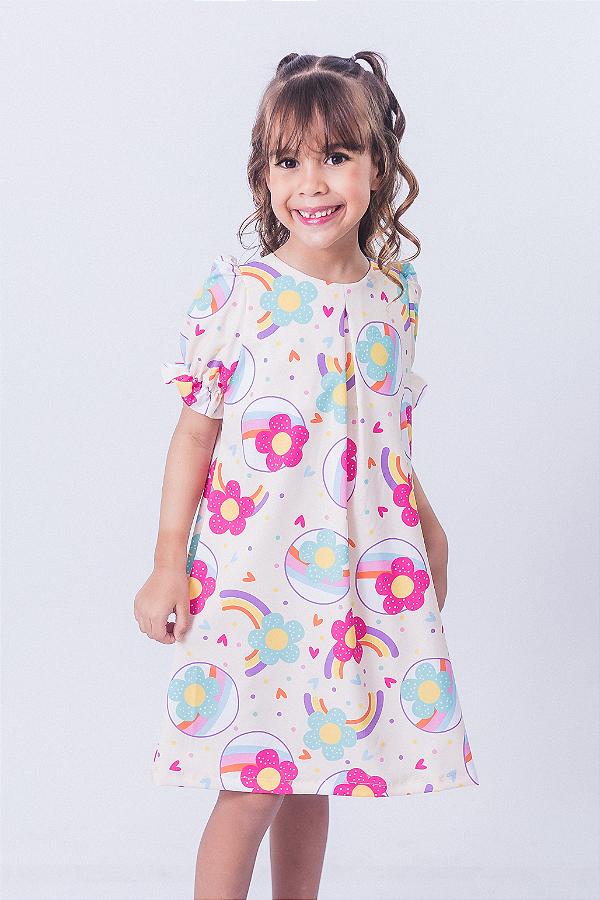 Vestido Infantil Luiza Estampado Flores Tamanho:10 (1040127576)