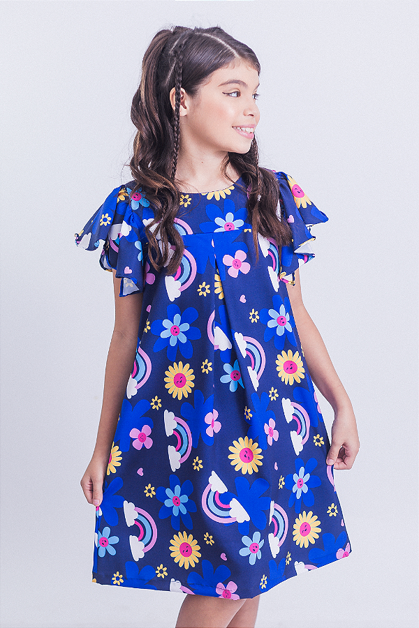 Vestido Infantil Valentina Estampado Azul Tamanho:12 (1040127563)