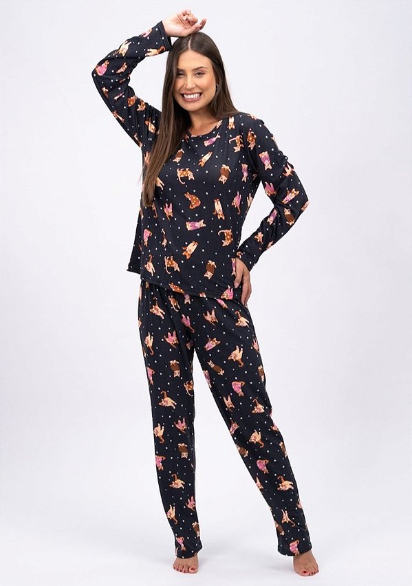 Pijama feminino de inverno Gato