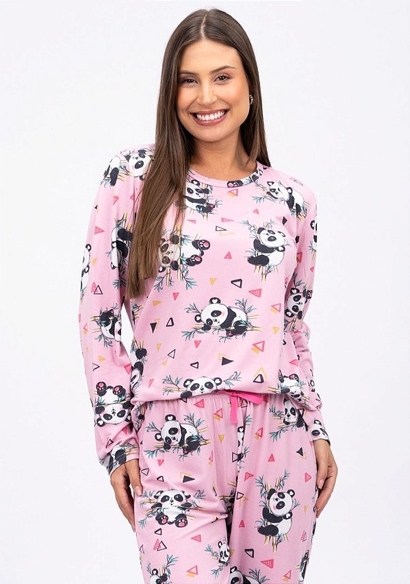 Pijama feminino de inverno panda rosa