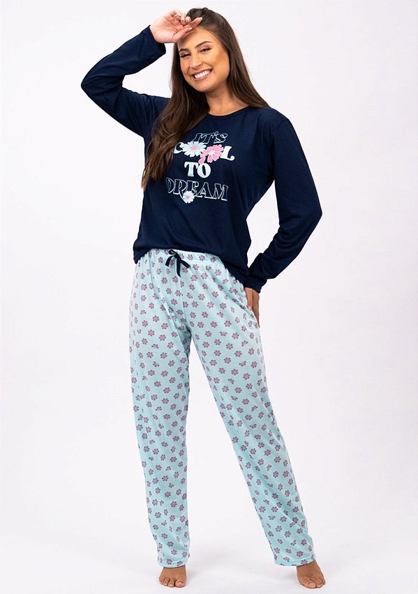 Pijama feminino de inverno Floral