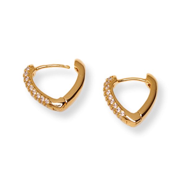 Brinco Coração Cravejado com Zircônias Banho Ouro 18k