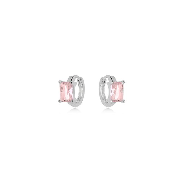 Brinco Zircônia Rosa Banho Ródio Branco