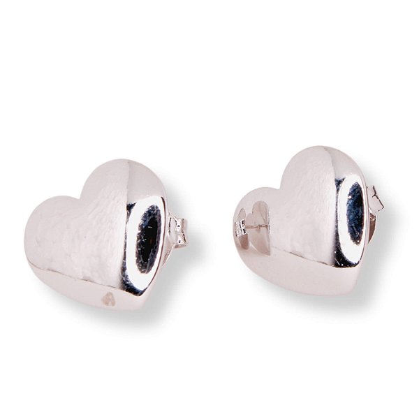 Brinco Coração Liso Banho Ródio Branco