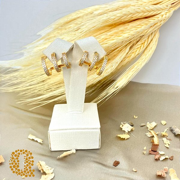 Brinco Fileiras Zircônia Banho Ouro 18k