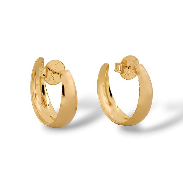 Brinco Argola abaulada Pequeno Banho Ouro 18k