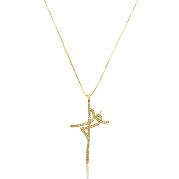 Colar Pingente Fé Zircônia Banho Ouro 18k