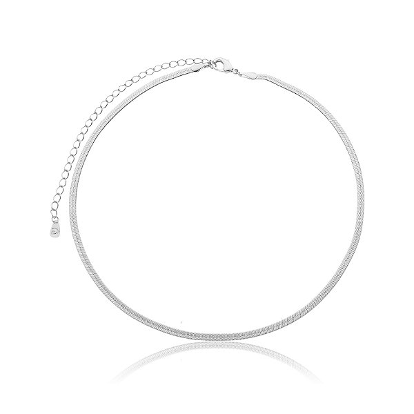 Choker Fio Laminado Banho Ródio Branco