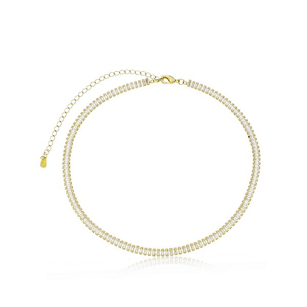 Choker Baquete Cravejada com Cristais Banho Ouro 18k