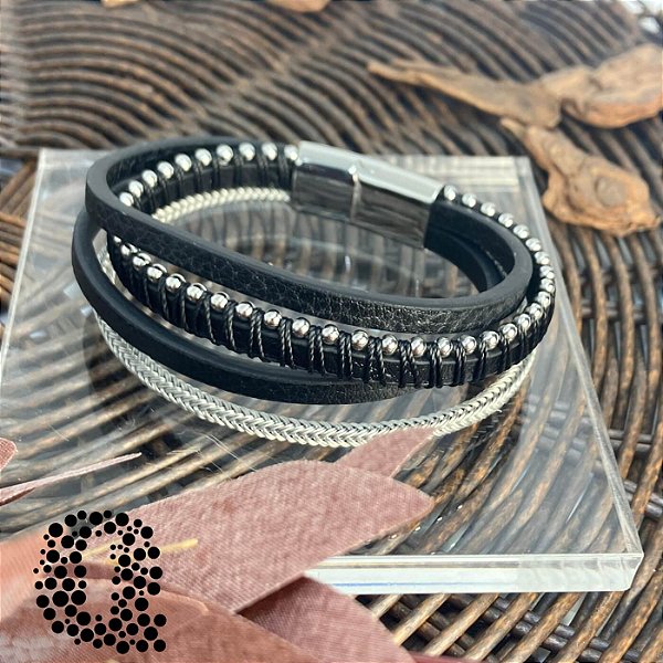 Bracelete Cabo Náutico em Couro e Aço Inox