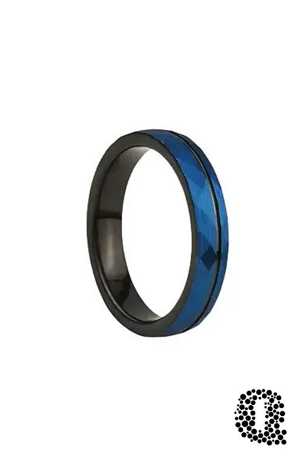 Aliança de Tungstênio Facetada Preto / Azul