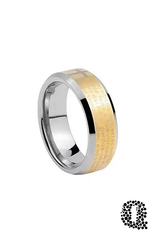Aliança de Tungstênio Dourada/Silver Oração Pai Nosso