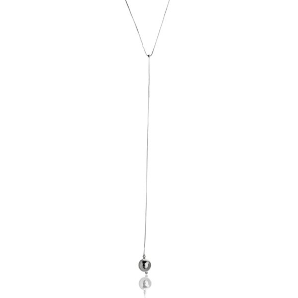 Colar Gravata Esfera Banho Ródio Branco