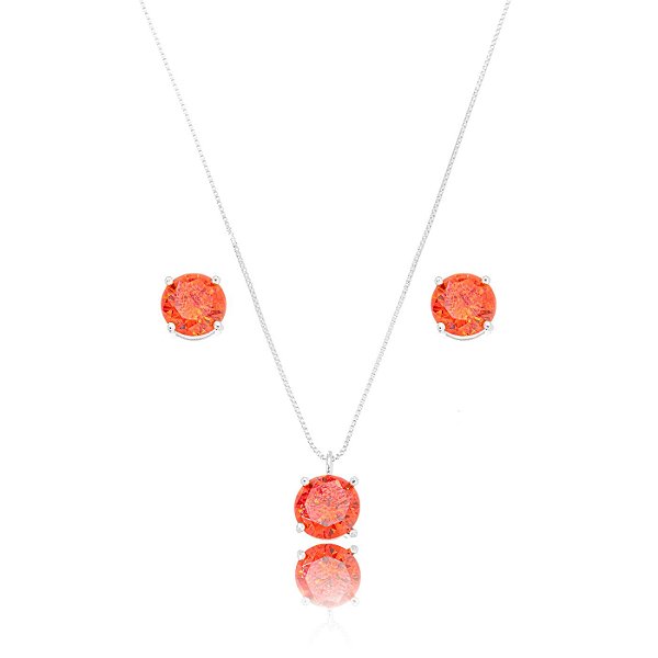 Conjunto Redondo Vermelho Ródio Branco