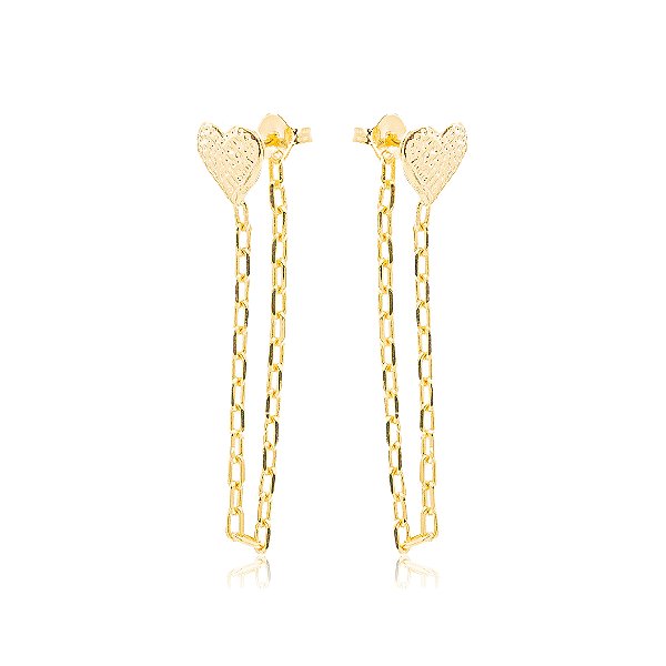 Brinco Earjacket Coração Banho Ouro 18k