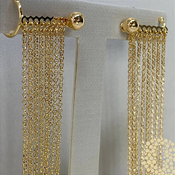 Brinco Earcuff Franja Banho Ouro 18k