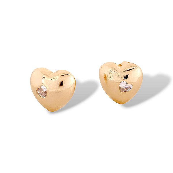 Brinco Coração Zircônia Banho Ouro 18k
