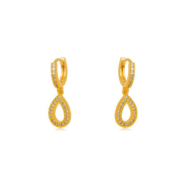 Brinco Gota Cravejada com Zircônia Banho Ouro 18k