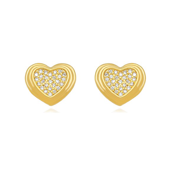 Brinco Coração Zircônia Banho Ouro 18k