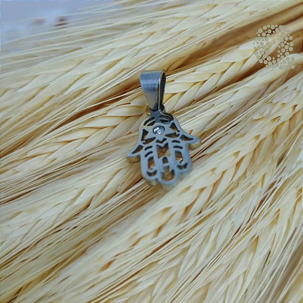 Pingente Mão De Fatima com Zircônia em Aço Inox