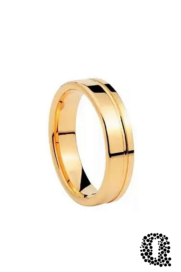Aliança de Tungstênio com Friso Banho Ouro 18k