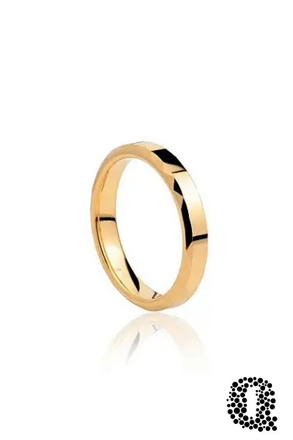 Aliança de Tungstênio com Borda Facetada Banho Ouro 18k