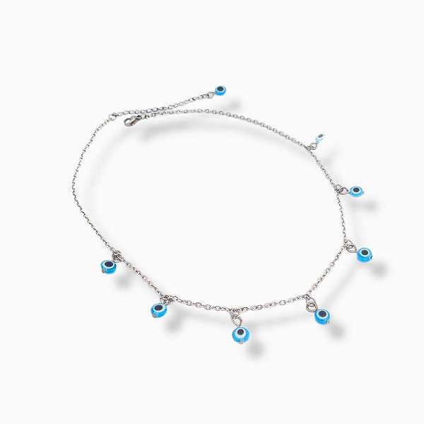 Choker Olho Grego Azul Claro em Aço Inox