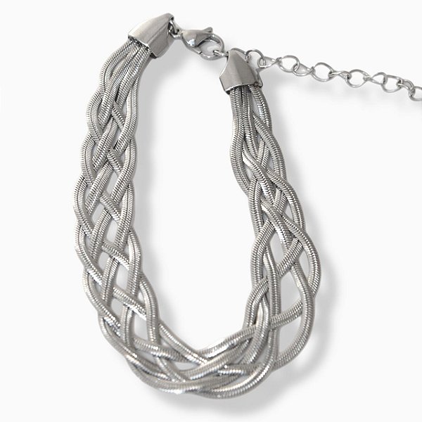 Pulseira 4 Fios Trançada 10mm em Aço Inox