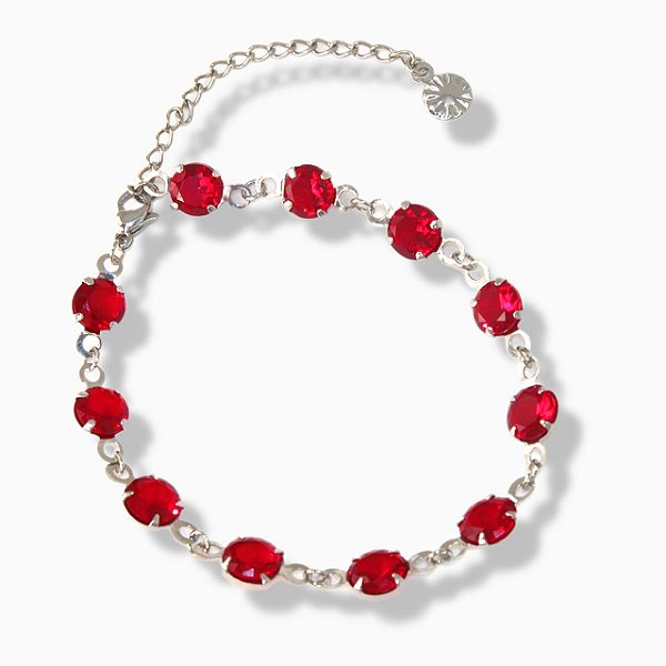 Pulseira Rafaela com Zircônia Vermelho em Aço Inox