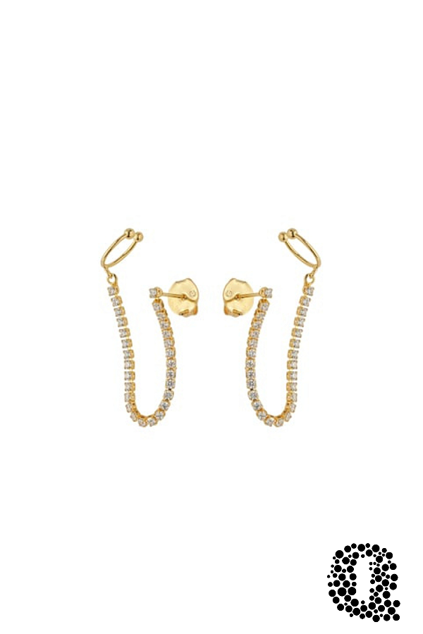 Brinco Ear Cuff Riviera com Cristais Banho Ouro 18k