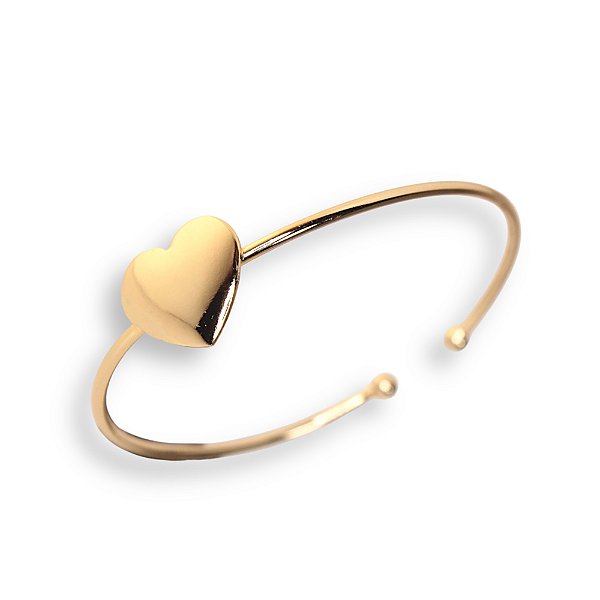 Bracelete Liso Regulável Coração Banho Ouro 18k
