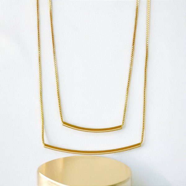 Colar Duplo Liso Banho Ouro 18k