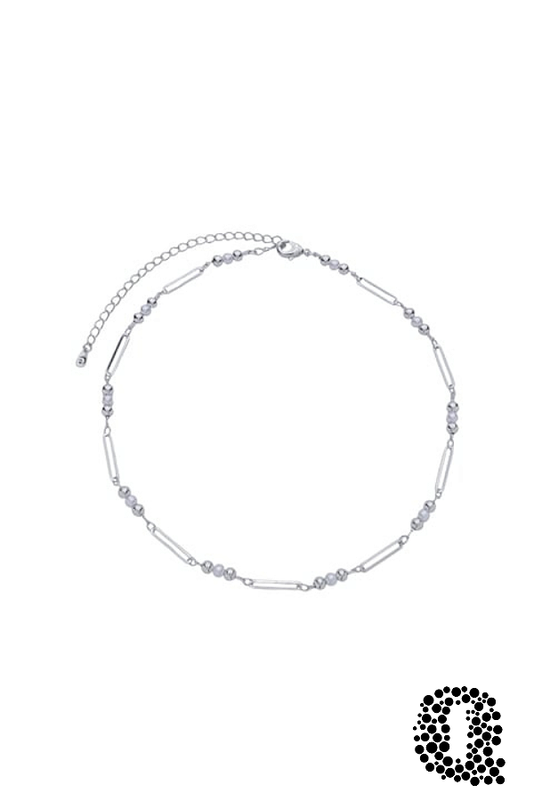 Choker Elos com Perolas Banho Ródio Branco
