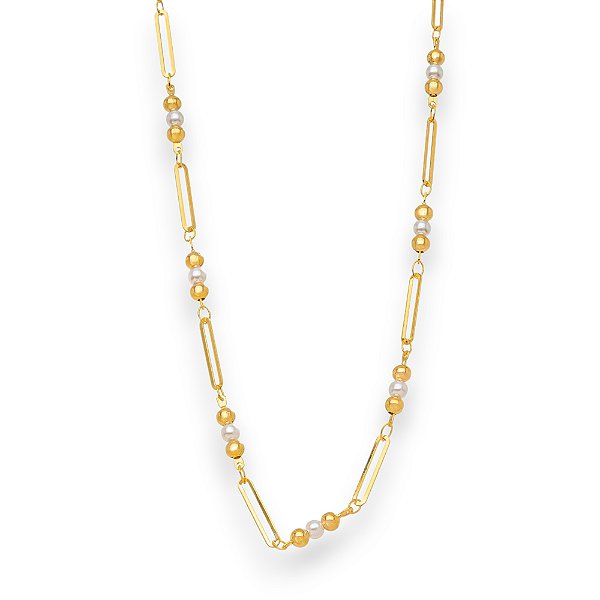 Choker Elos com Perolas Banho Ouro 18k