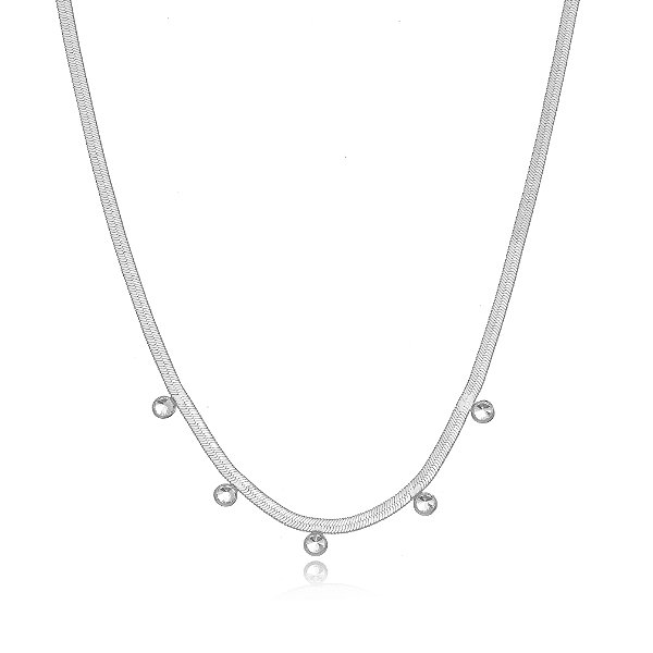 Choker Fita com Cristais Banho Ródio Branco
