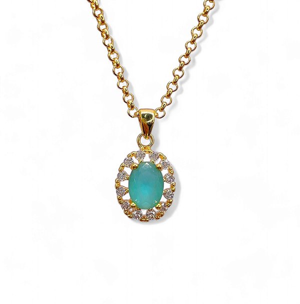 Colar Turmalina Cravejado Folheado Ouro 18k