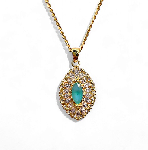 Colar Oval Turmalina Cravejado Folheado Ouro 18k