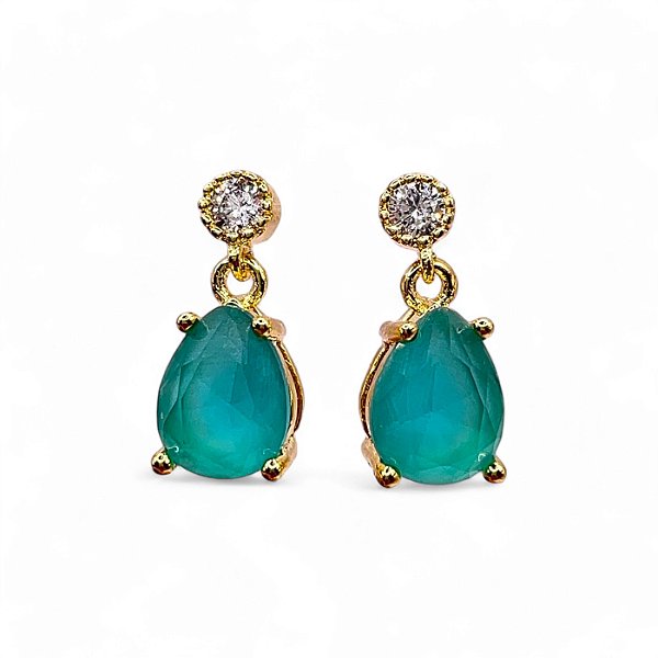 Brinco Gota Turmalina com Zircônia Folheado Ouro 18k