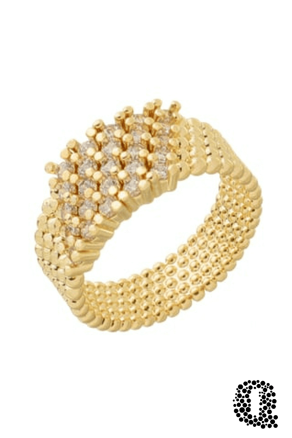 Anel Bolinhas Cravejado com Zircônias Banho Ouro 18k