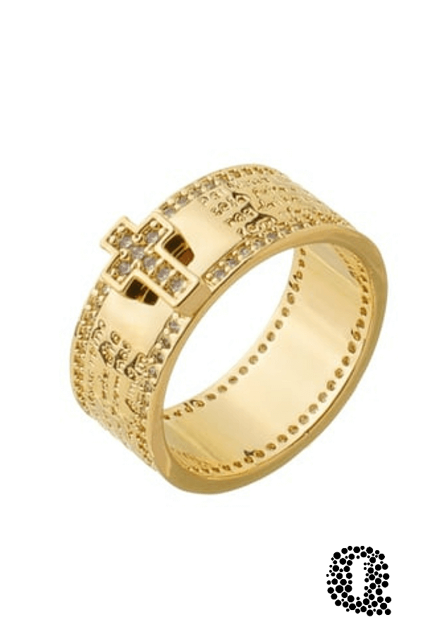 Anel Pai Nosso Cravejado Com Zircônias Banho Ouro 18k
